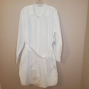 White Button Down Front Shirt Dress